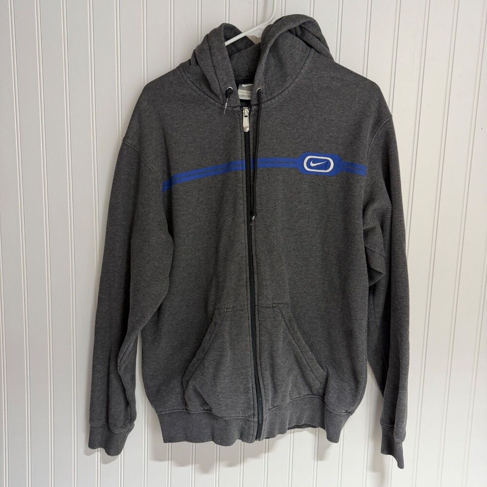 Nike Sweater Mens M Gray Full Zip Hood Sweatshirt Basketball Warm UP Y2K